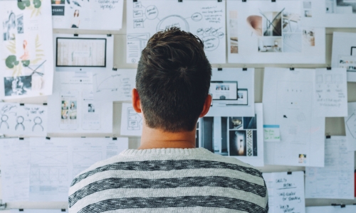 Back View of a Man Watching Papers