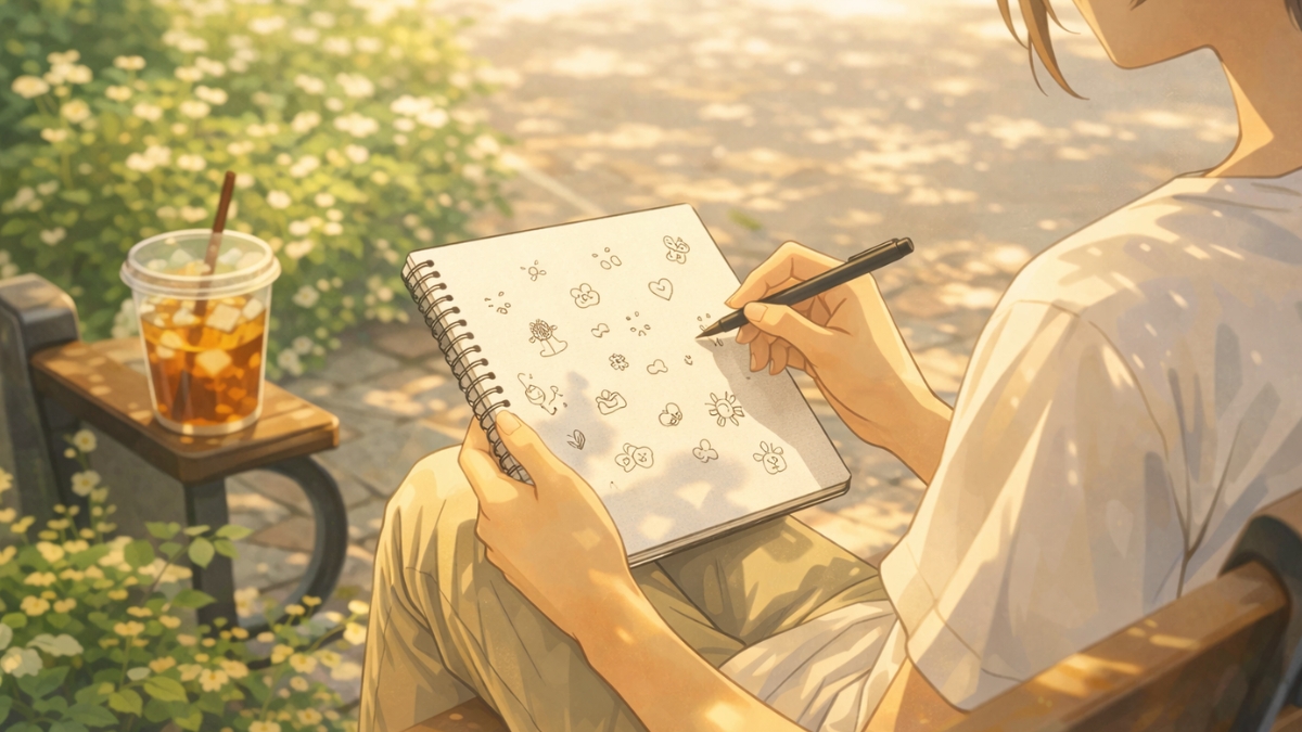 Sketching in the park on a sunny day